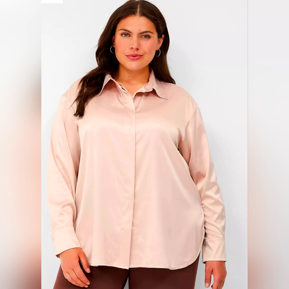 Lane Bryant Beige  Oversized Button Down Shirt